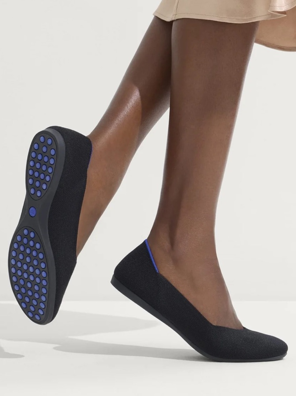 Rothy's Black Knit V‑Cut Flats with Blue Trim